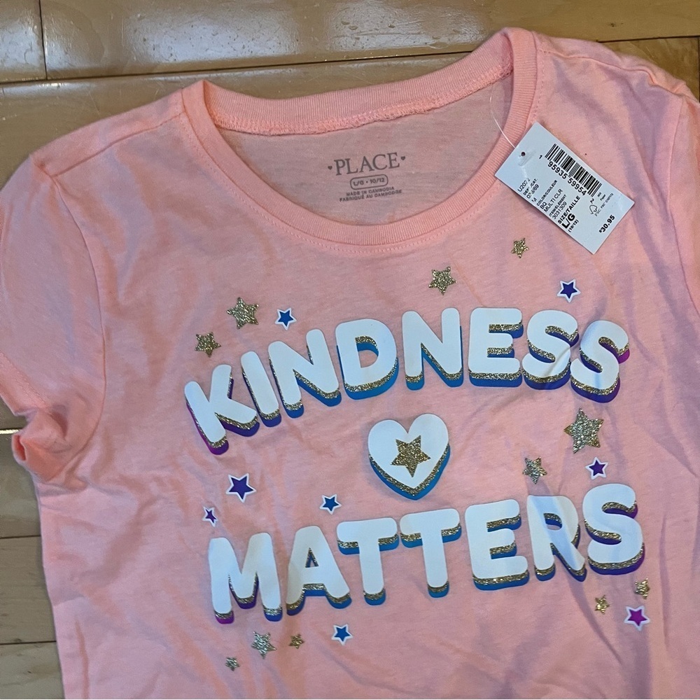 Lot of 3 The Children's Place Girls Graphic Tees NWT, Size L 10/12 Kind Smile - Picture 3 of 5